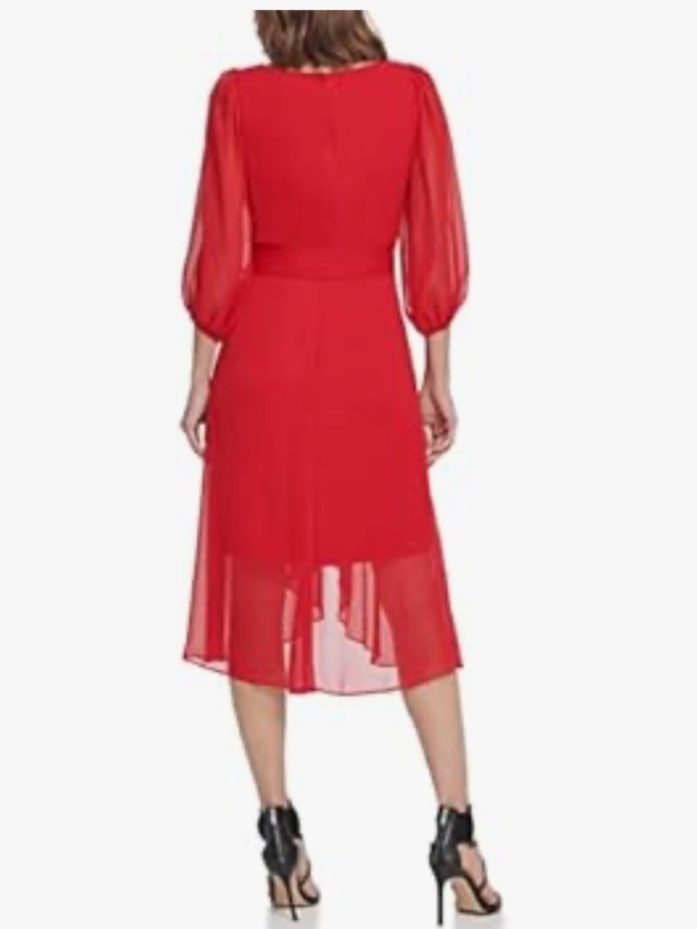 DKNY Wrap Midi Dress with Sheer Sleeves - Picture 3 of 7